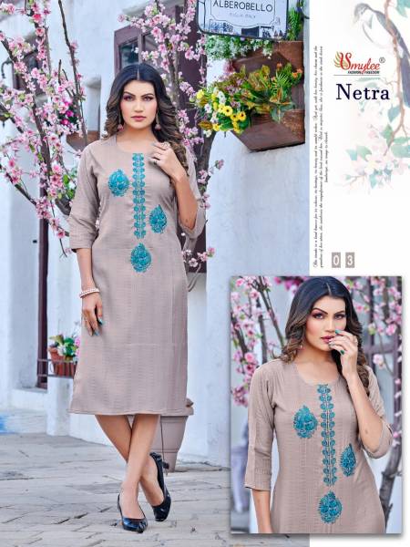 Rung Netra 01-08 Wholesale Embroidery Kurtis Catalog